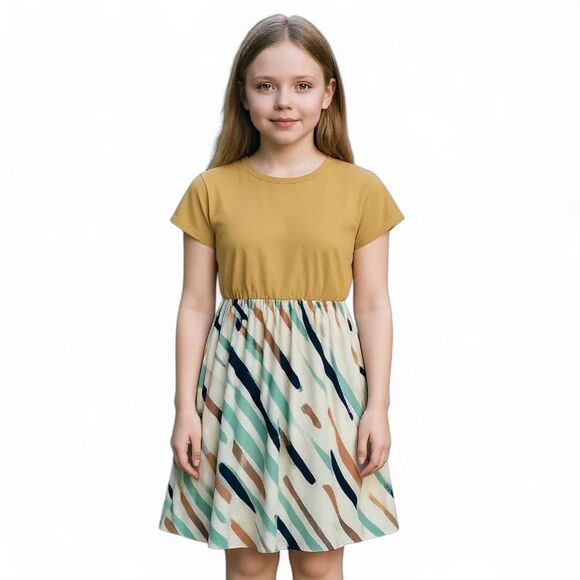 Pat Pat Girls Knee Length Dress Crew Neck Sleeveless 8-9 Year Old - Picture 1 of 7